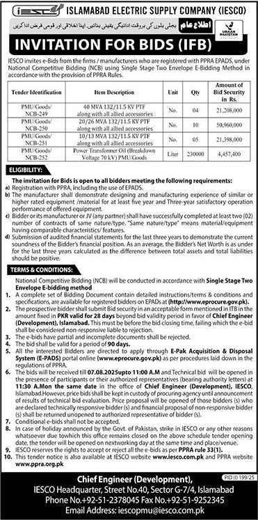 Islamabad Electric Supply Company Tender Notice